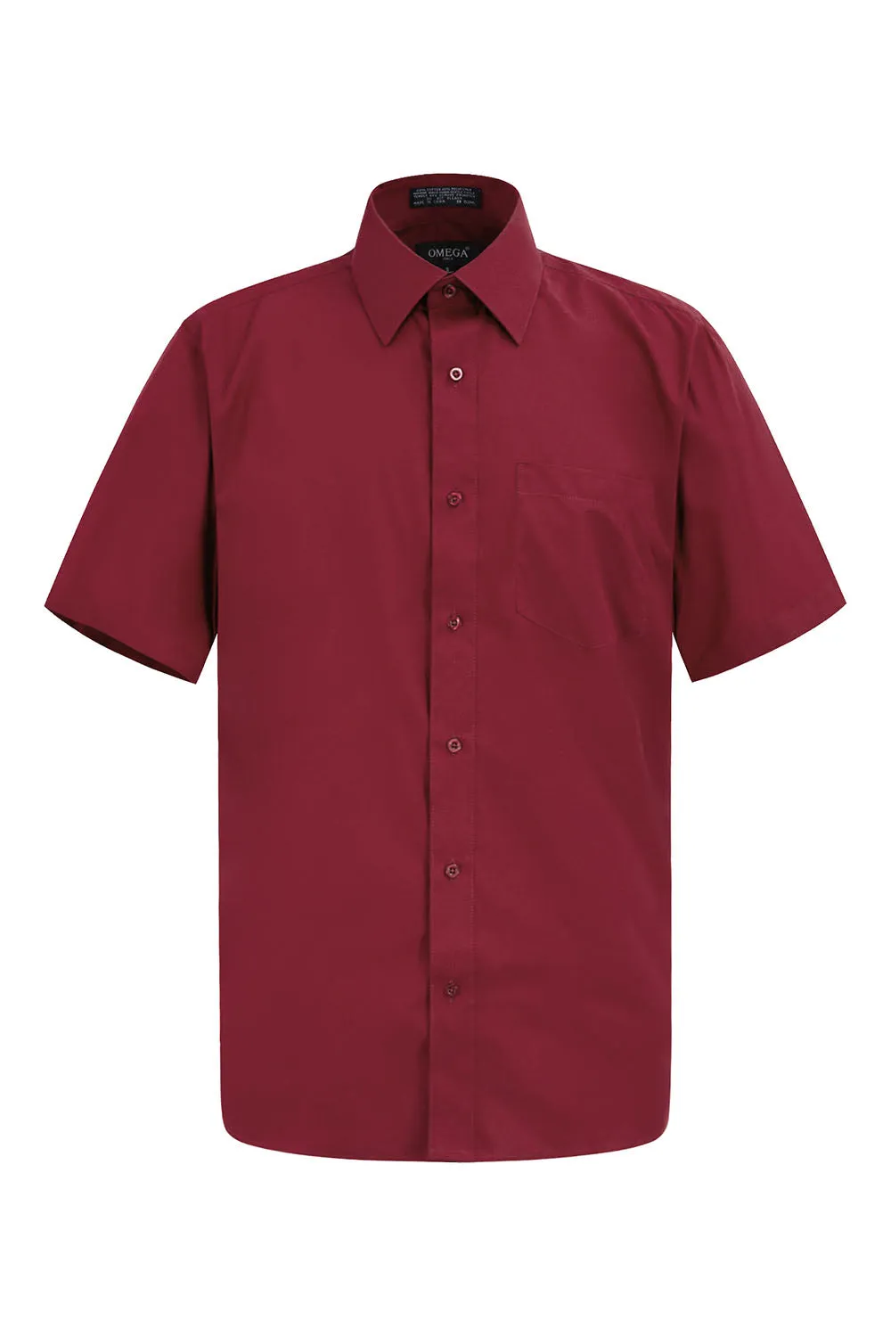 Men's Regular Fit Short Sleeve Solid Color Dress Shirts (Burgundy)