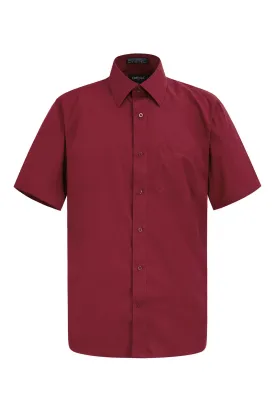 Men's Regular Fit Short Sleeve Solid Color Dress Shirts (Burgundy)