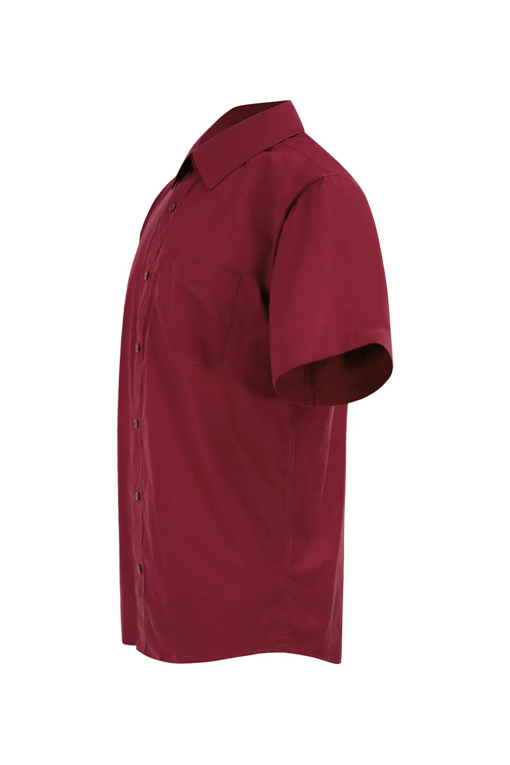 Men's Regular Fit Short Sleeve Solid Color Dress Shirts (Burgundy)