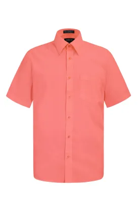 Men's Regular Fit Short Sleeve Solid Color Dress Shirts (Coral)