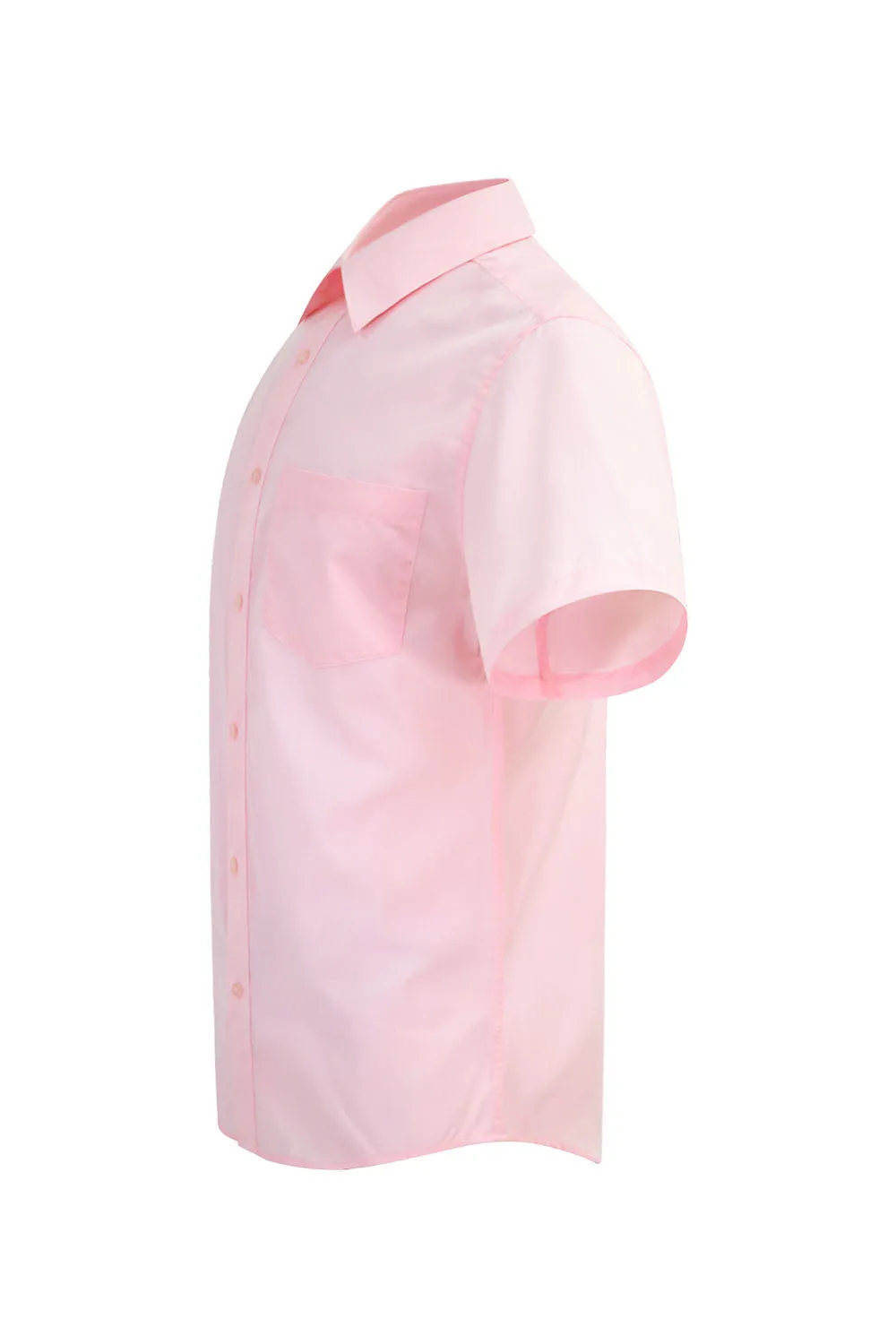 Men's Regular Fit Short Sleeve Solid Color Dress Shirts (Pink)