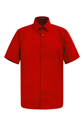 Men's Regular Fit Short Sleeve Solid Color Dress Shirts (Red)