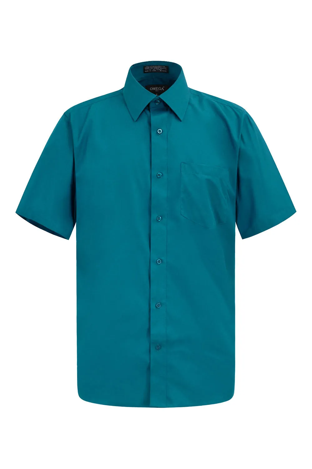 Men's Regular Fit Short Sleeve Solid Color Dress Shirts (Teal)