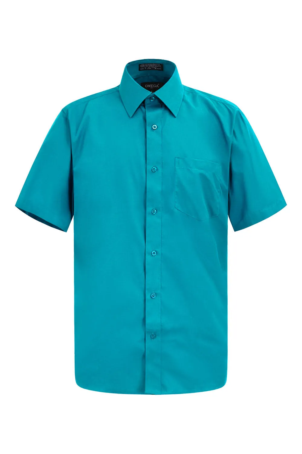 Mens Regular Fit Short Sleeve Solid Turquoise Dress Shirt - Classic Casual Elegance