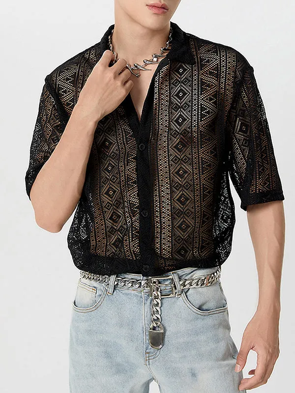 Men's Sexy Hollow Lace Loose Shirts SKUH98947