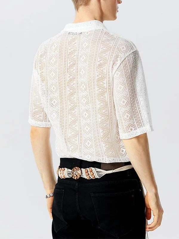 Men's Sexy Hollow Lace Loose Shirts SKUH98947