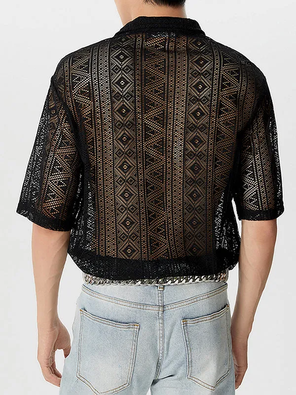 Men's Sexy Hollow Lace Loose Shirts SKUH98947