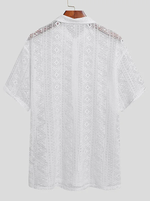 Men's Sexy Hollow Lace Loose Shirts SKUH98947