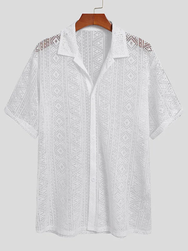 Men's Sexy Hollow Lace Loose Shirts SKUH98947