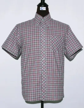 Men's Short Sleeve Grey And Red Plaid Shirt Size M