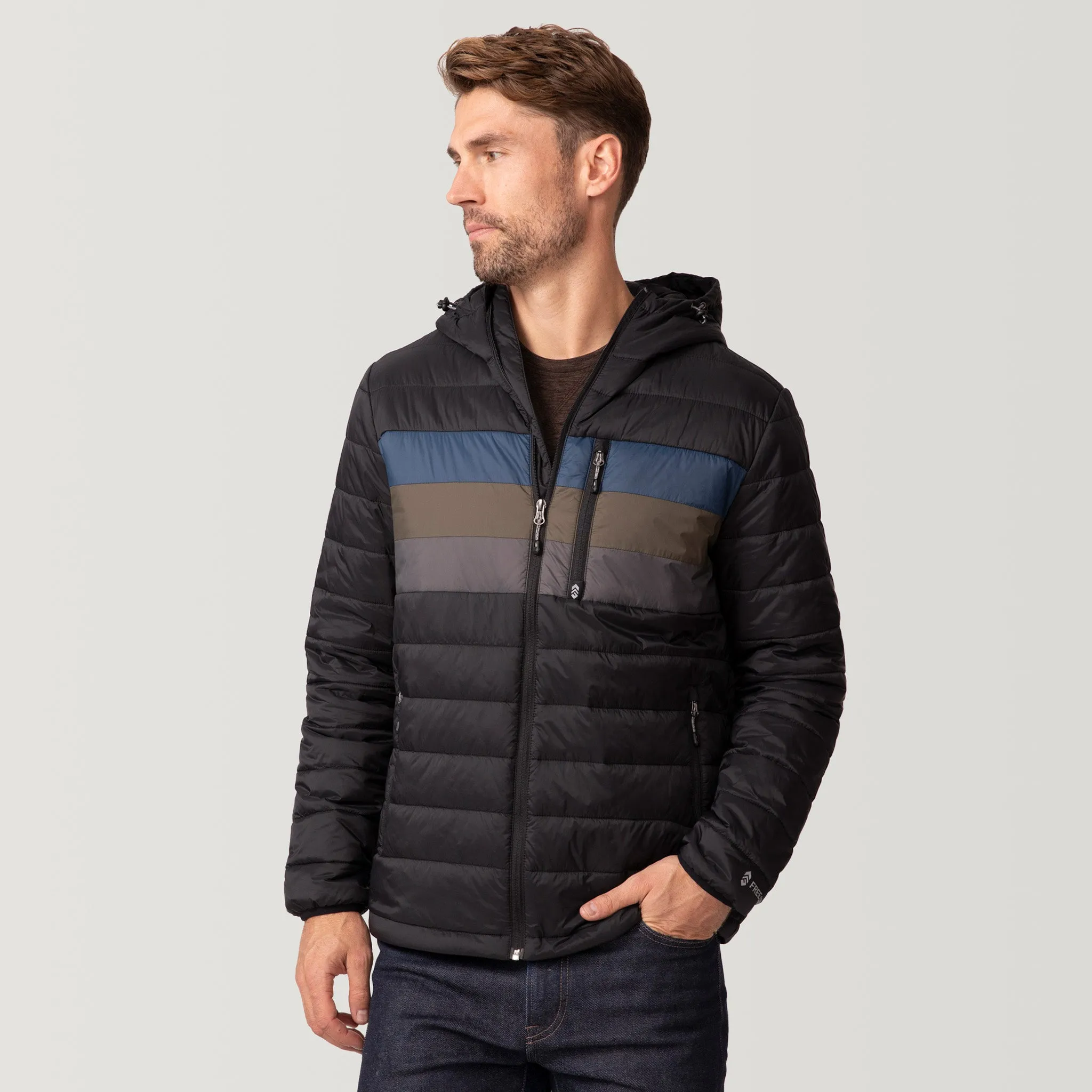 Men's Tri-Color Hooded Puffer Jacket