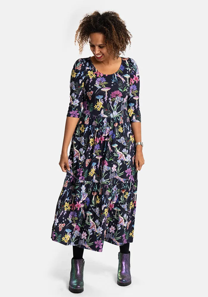 Nat Toadstool Floral Print Tiered Hem Viscose Midaxi Dress