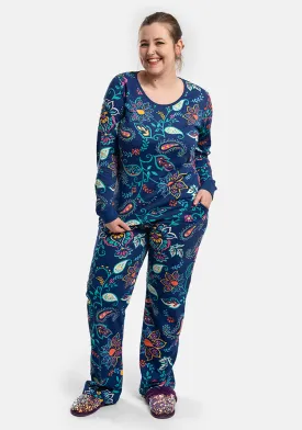 Navy Paisley Print Cotton Pyjama Set