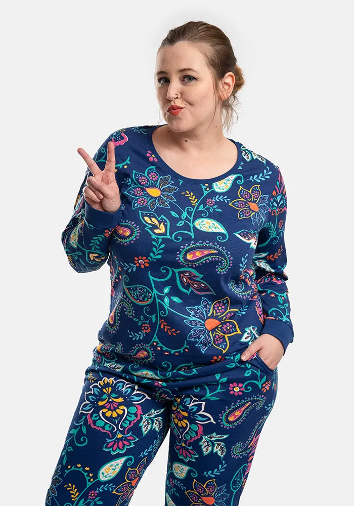 Navy Paisley Print Cotton Pyjama Set