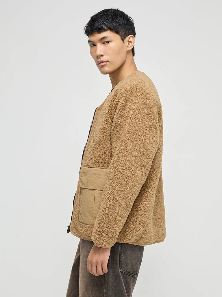 Nuon Beige Faux Fur Relaxed-Fit Jacket