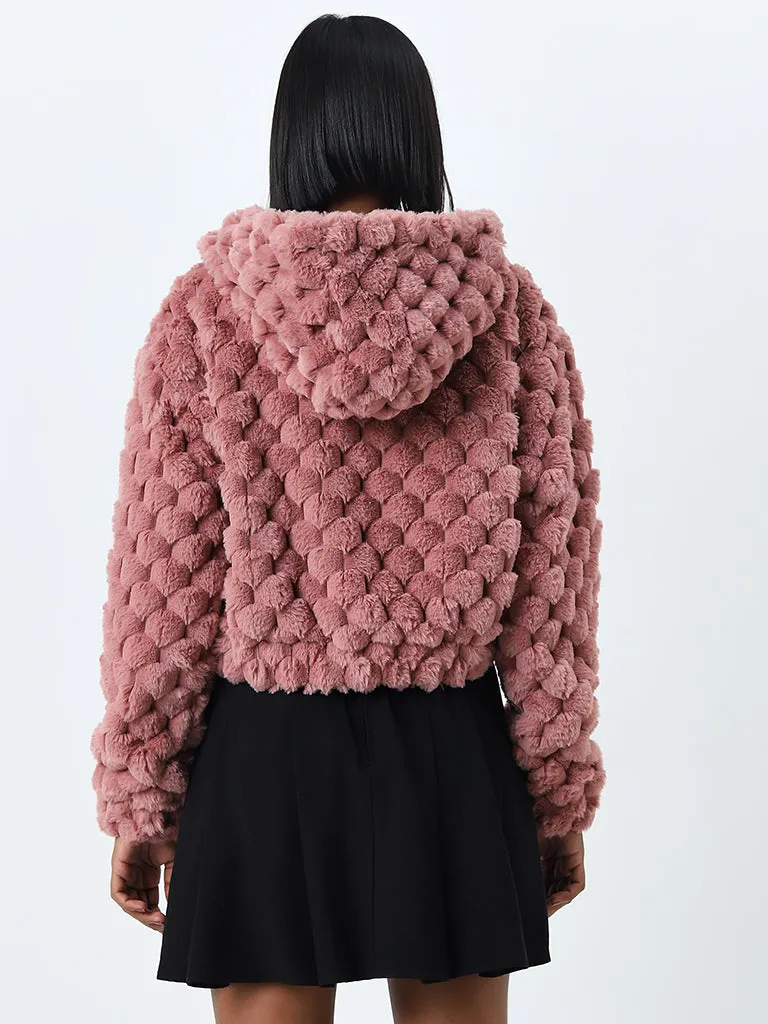 Nuon Dusty Pink Popcorn Textured Faux-Fur Jacket