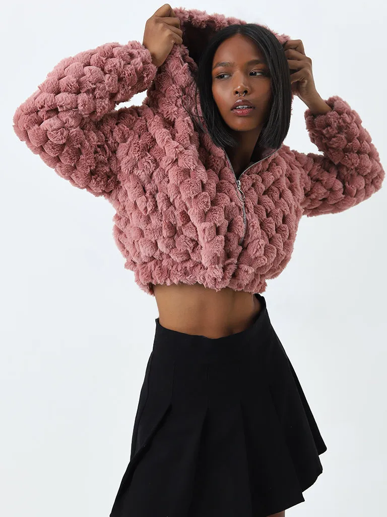 Nuon Dusty Pink Popcorn Textured Faux-Fur Jacket