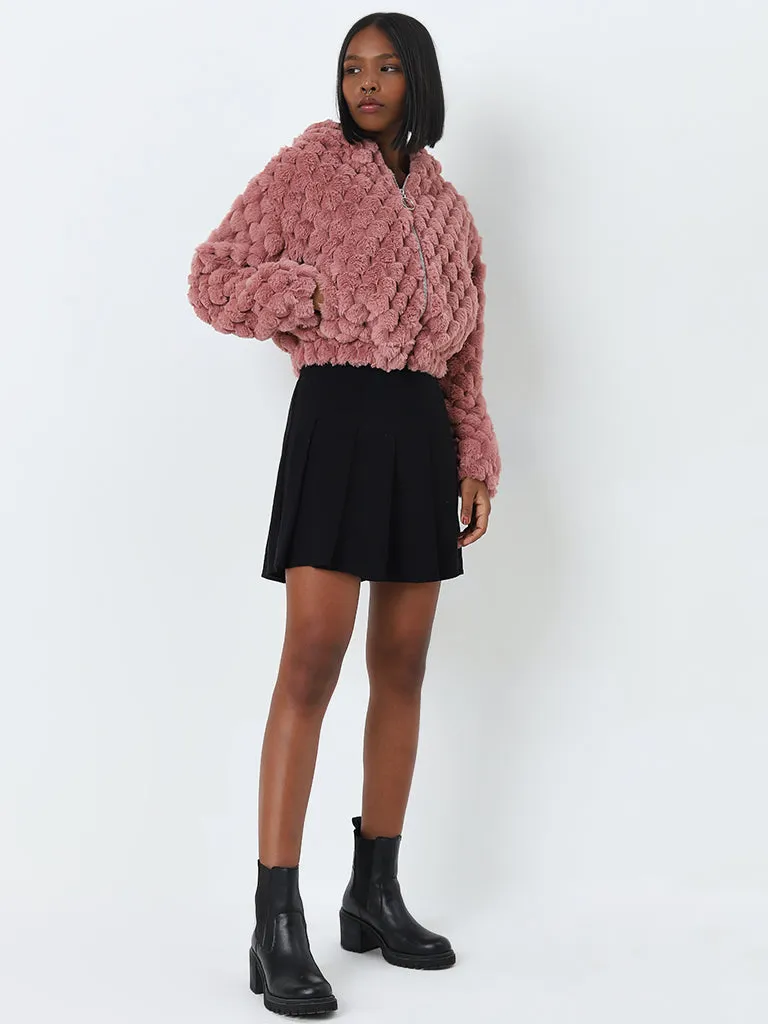 Nuon Dusty Pink Popcorn Textured Faux-Fur Jacket