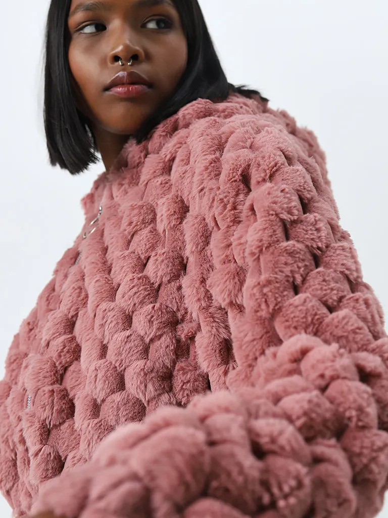 Nuon Dusty Pink Popcorn Textured Faux-Fur Jacket