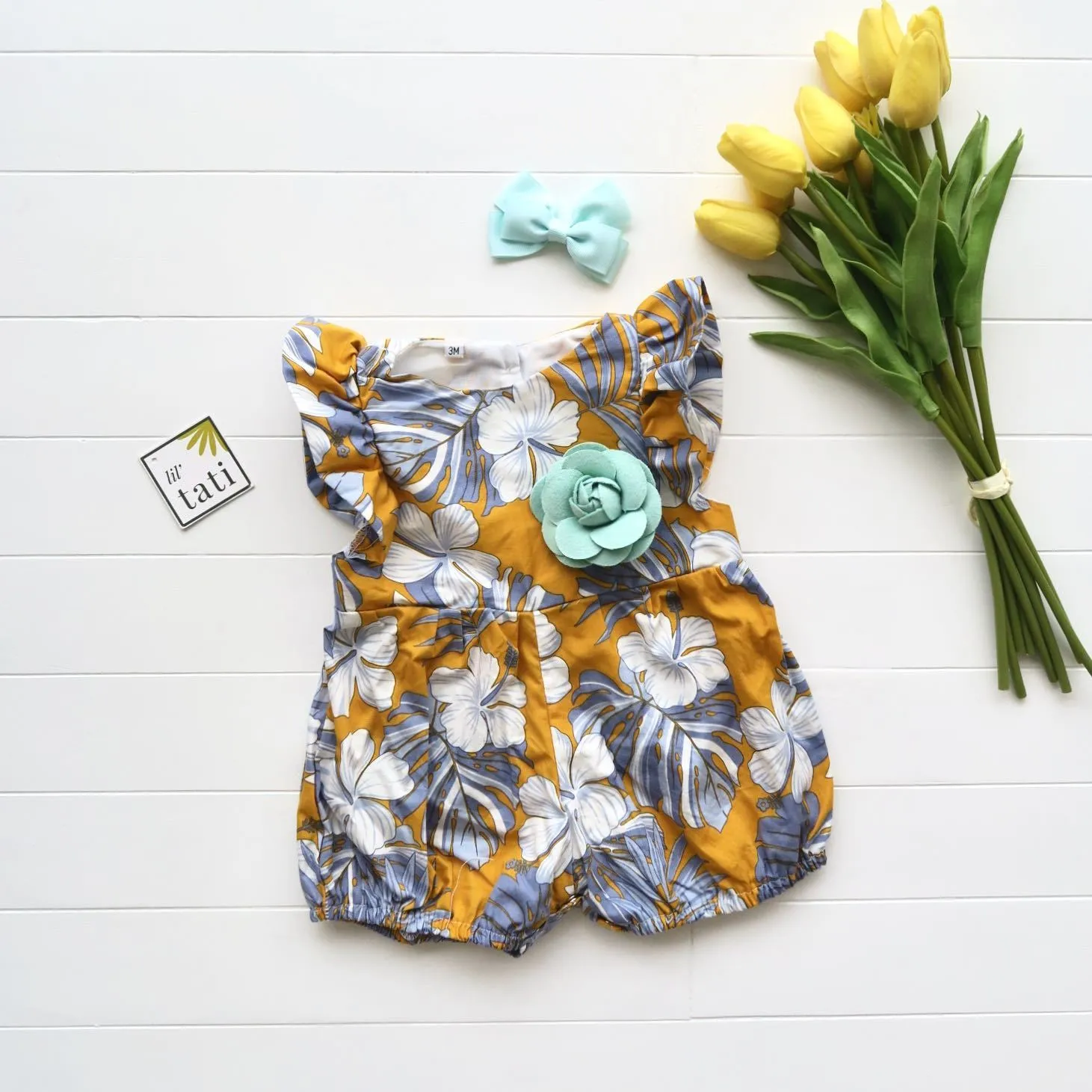 Orchid Playsuit - Ruffle Sleeves in Aloha Yellow