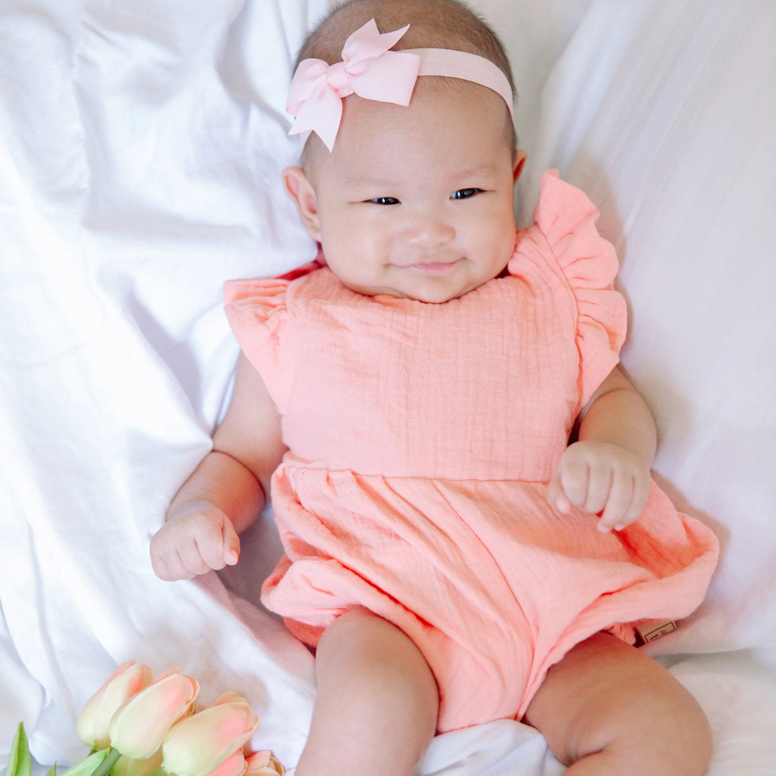 Orchid Playsuit - Ruffle Sleeves in Crepe Feather - White