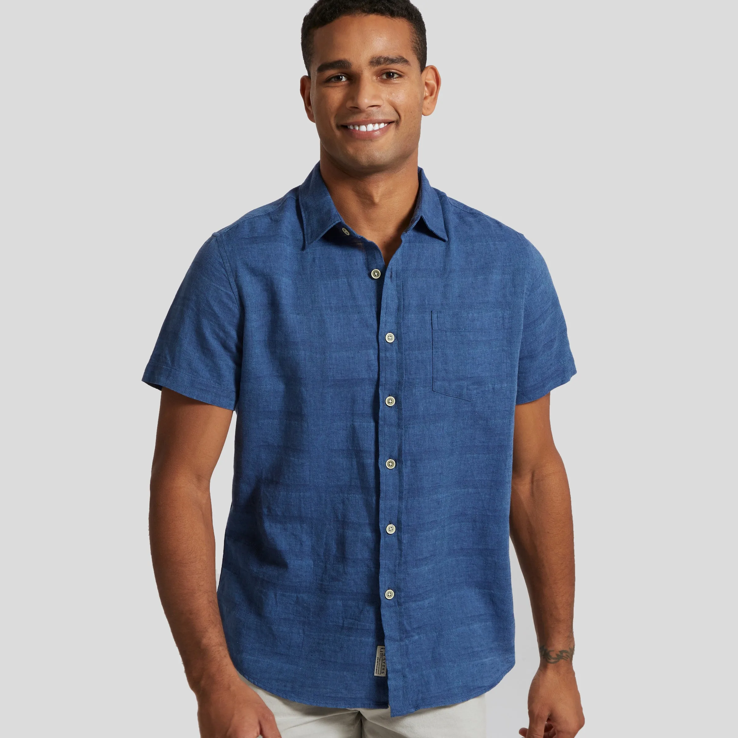 Outback Linen Cotton Dobby Shirt - Ensign Blue