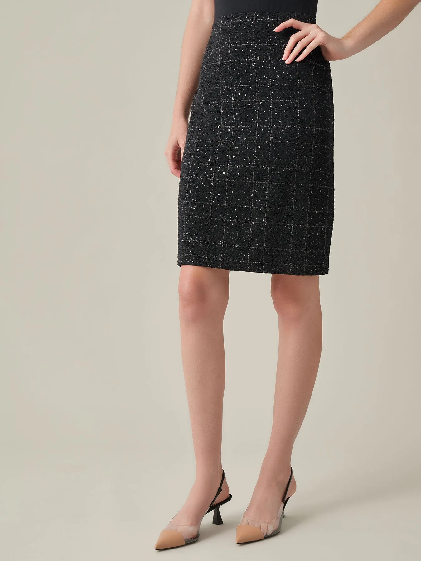 Petite Pull-On Pencil Skirt, Plaid Sparkle Detail