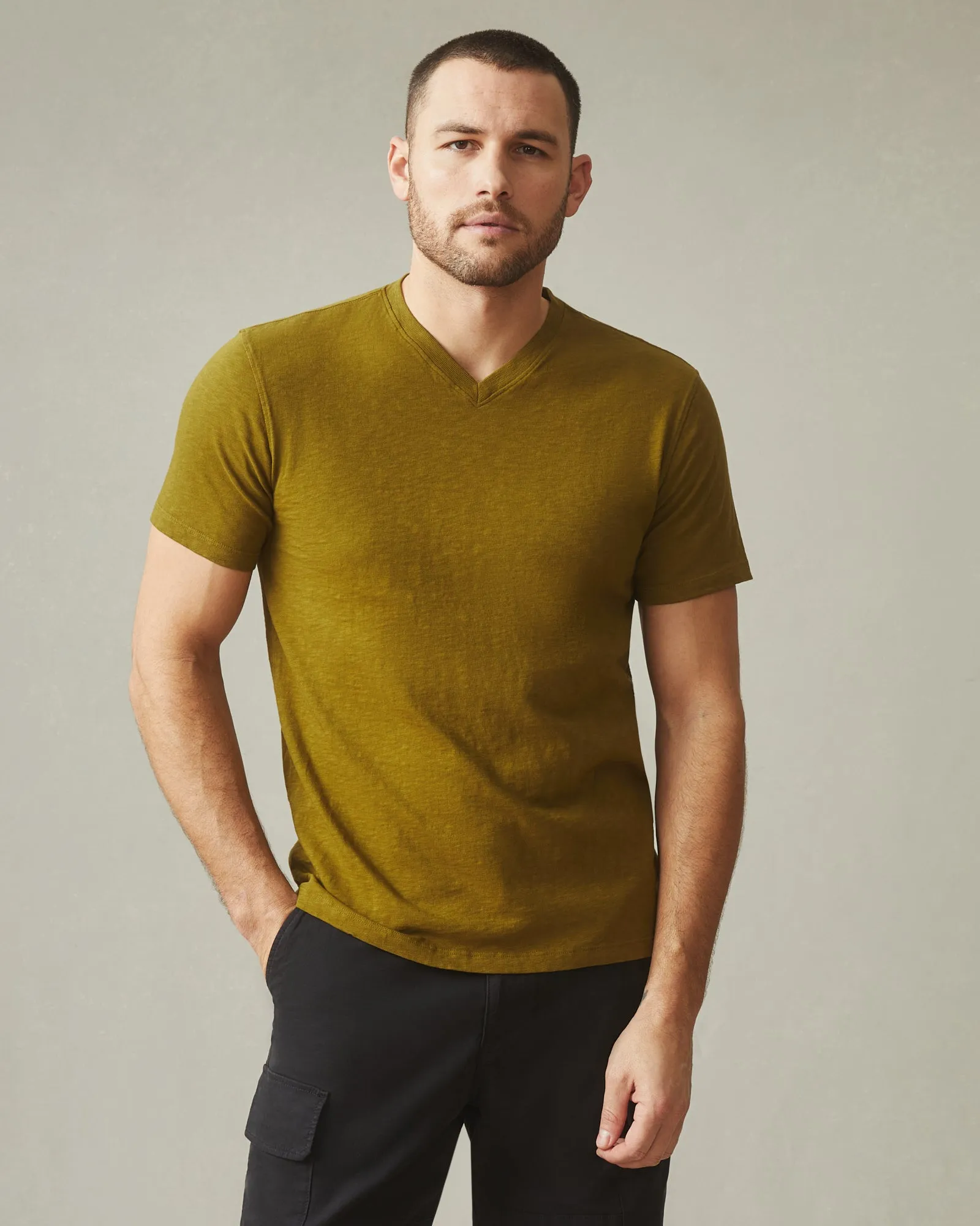 Premium Slub V-Neck Tee - Fir Green