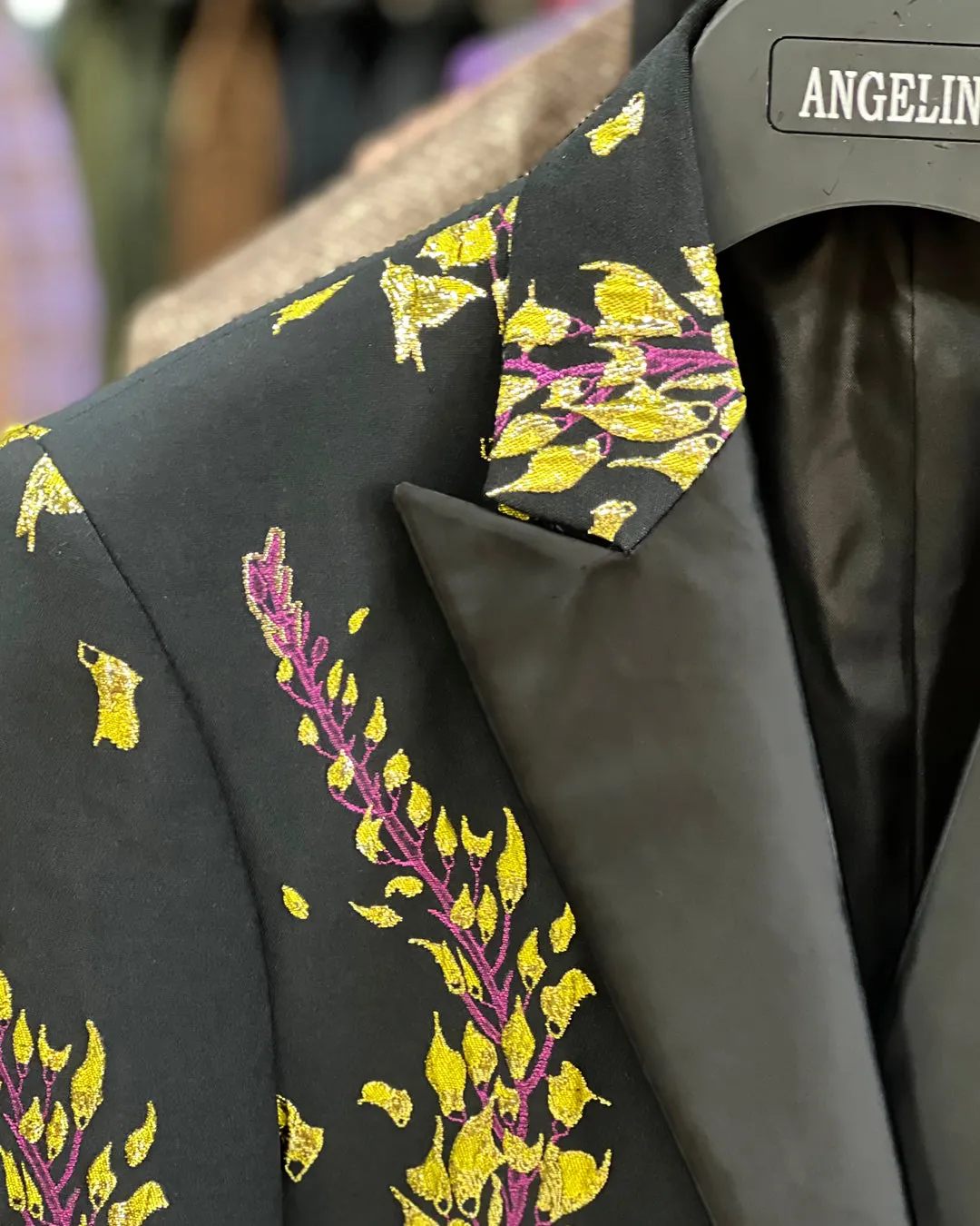 Prom Blazer - Fashion Men's Jacket - Floral Blazer - Bellflower Gold & Pink