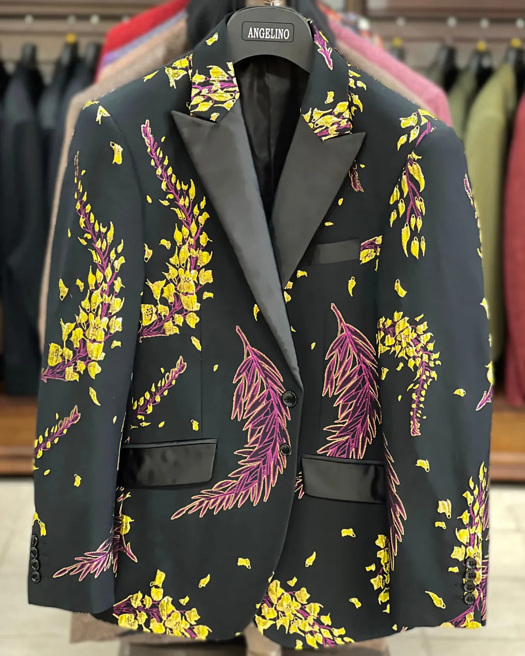 Prom Blazer - Fashion Men's Jacket - Floral Blazer - Bellflower Gold & Pink