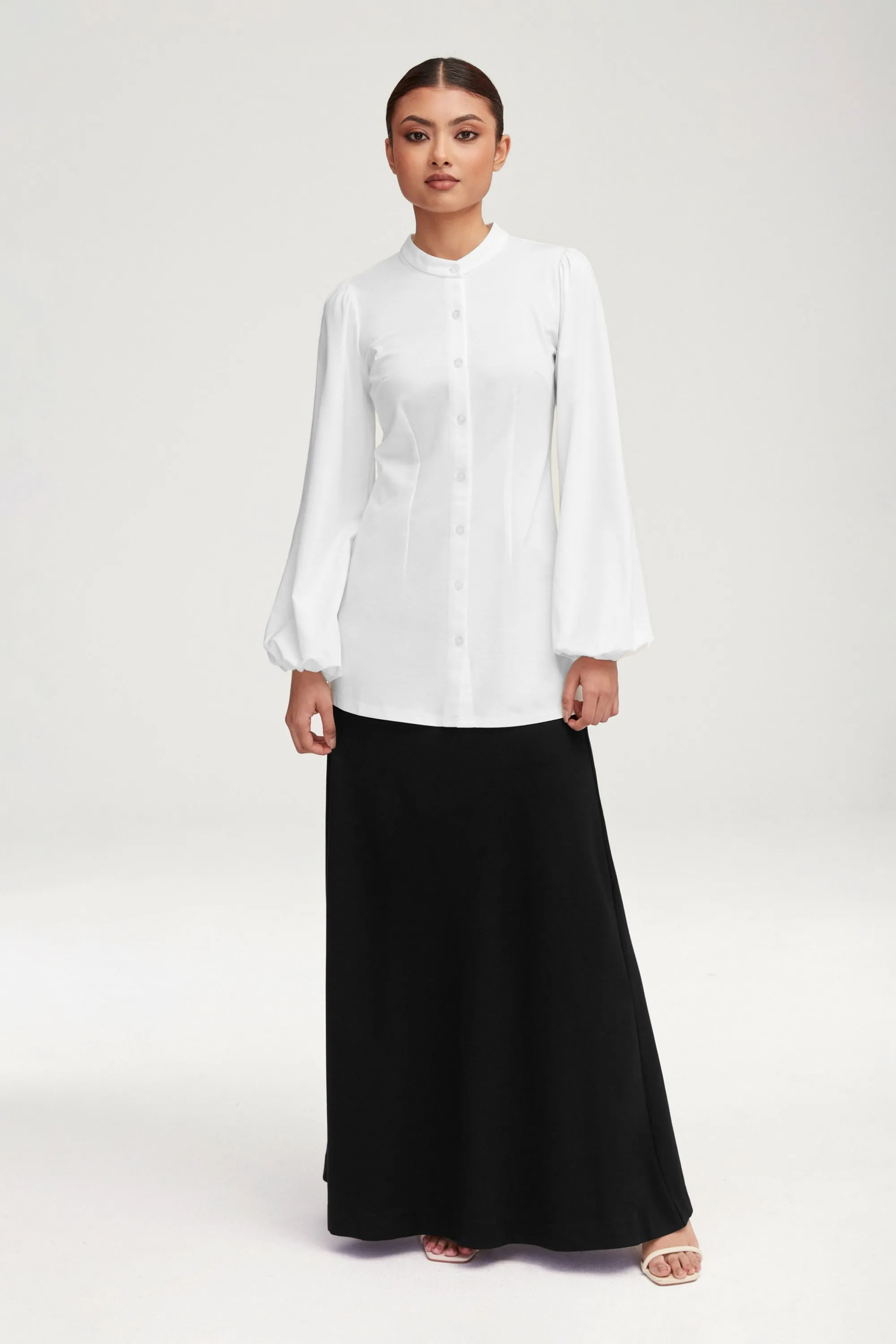 Rayana Jersey Button Down Top - White