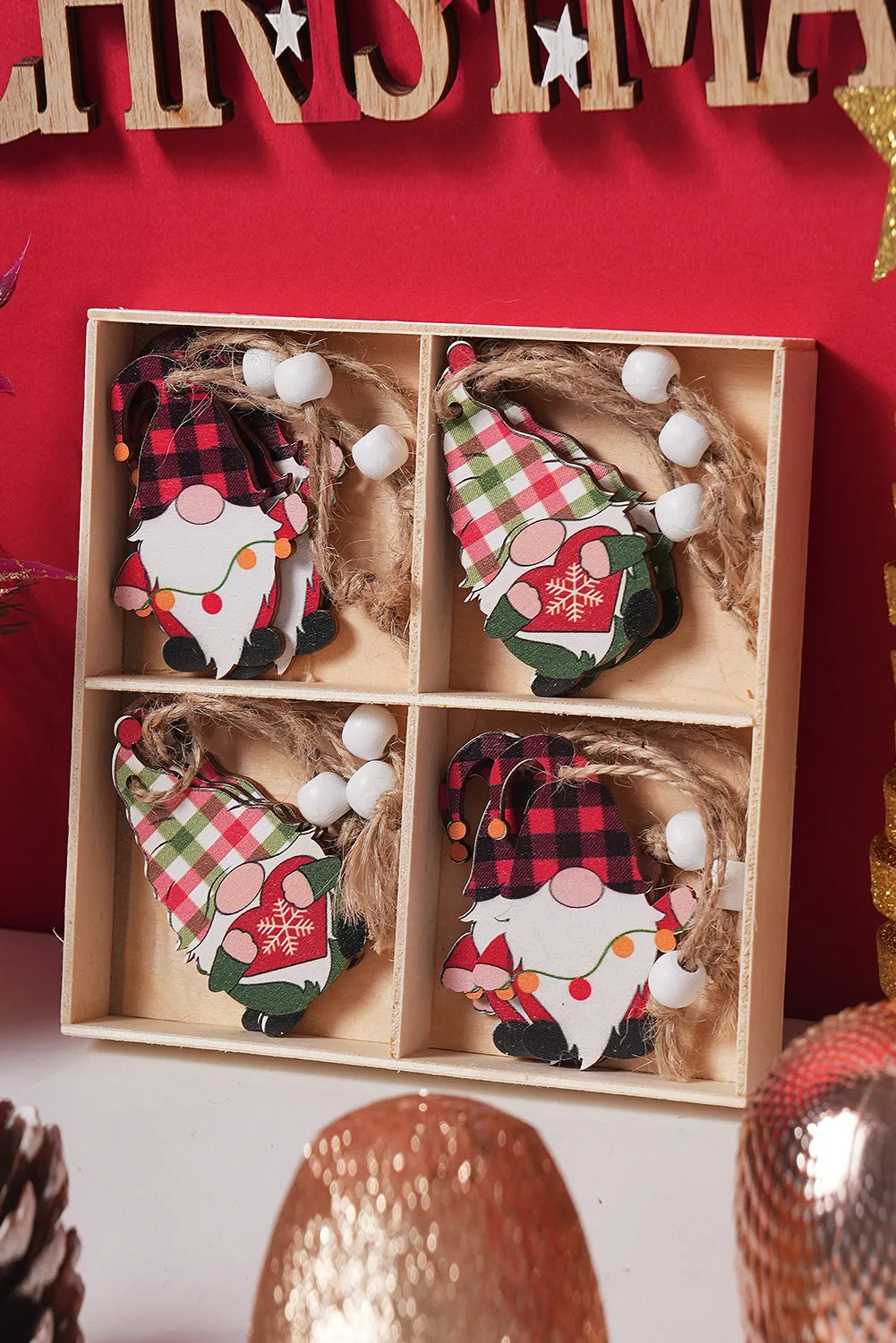 Red Clay Plaid Christmas Pendant Quad 12PC Set