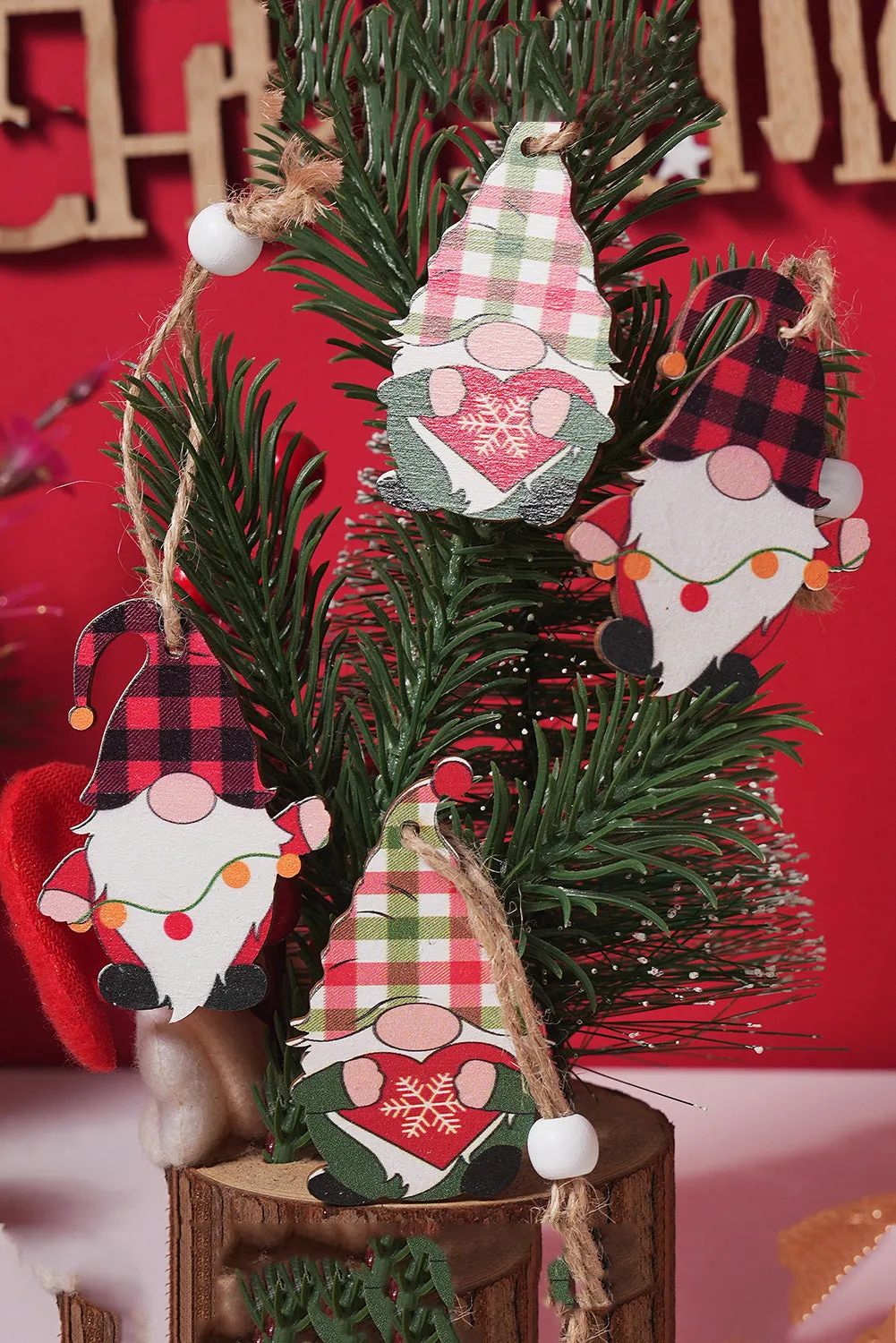 Red Clay Plaid Christmas Pendant Quad 12PC Set