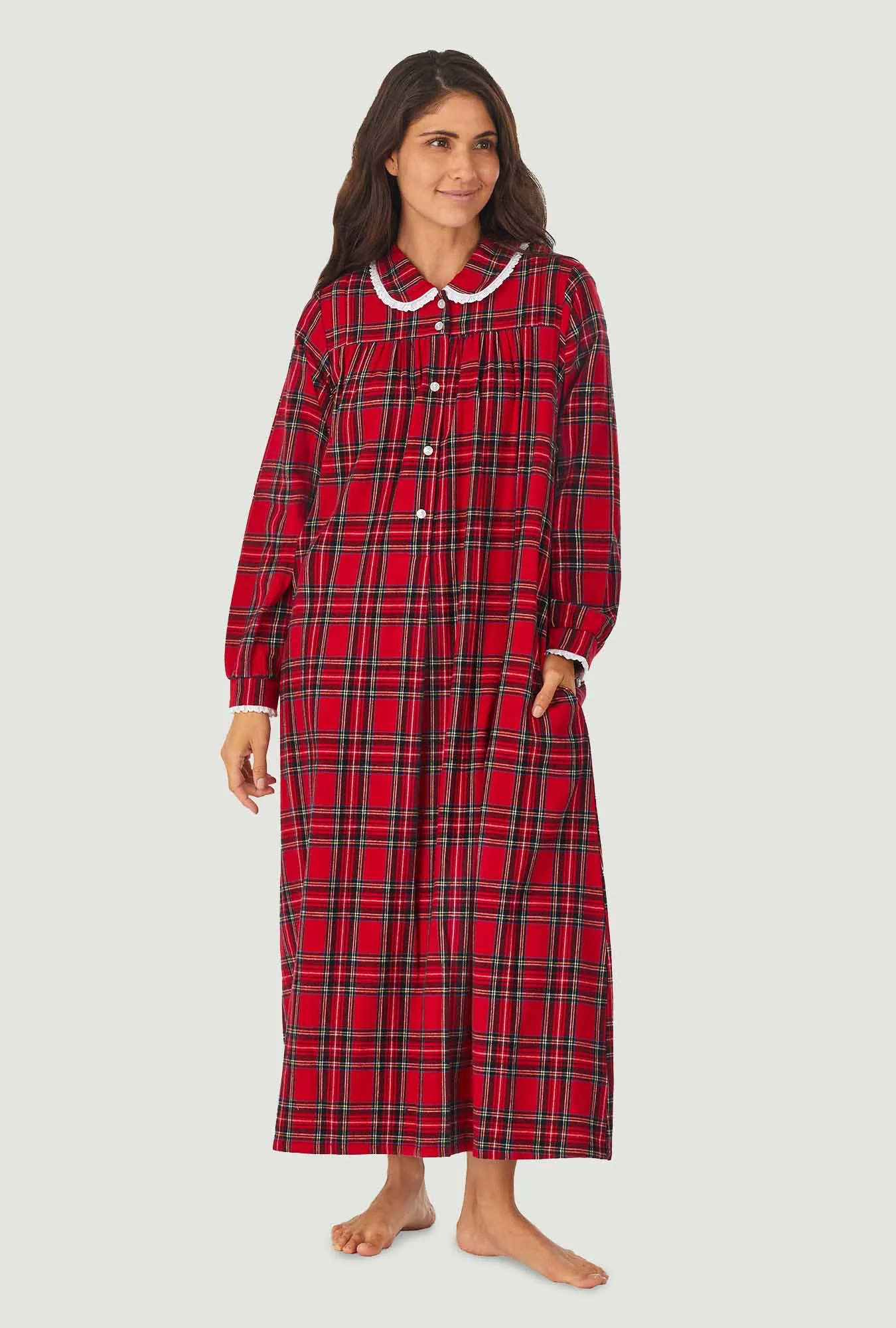 Red Tartan Peter Pan Flannel Gown Petite