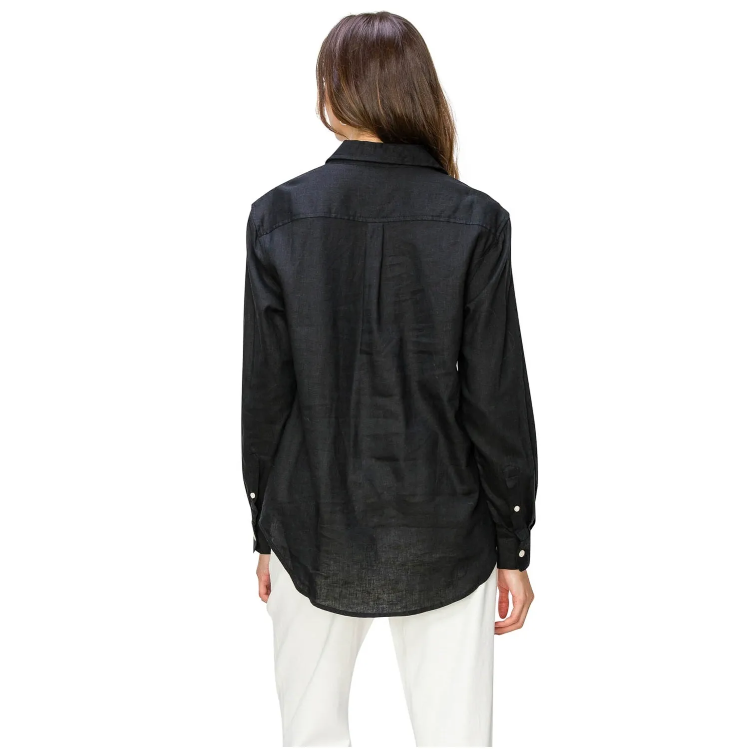 Relaxed Fit Linen Button-Down Shirts - Black