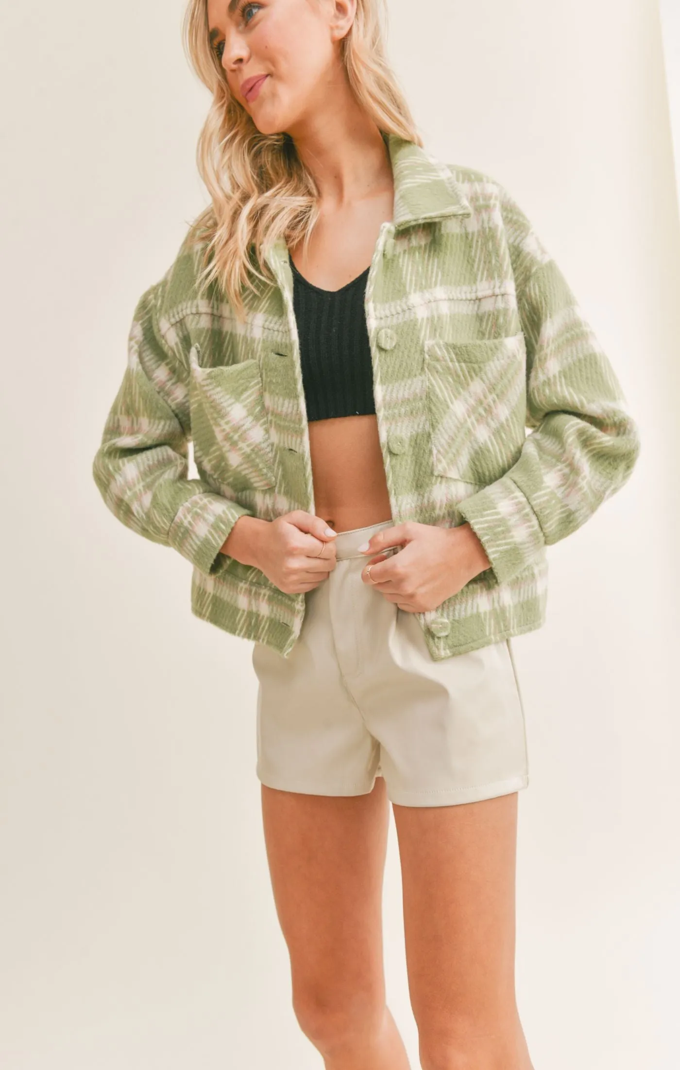 Sadie And Sage Hot Matcha Plaid Jacket