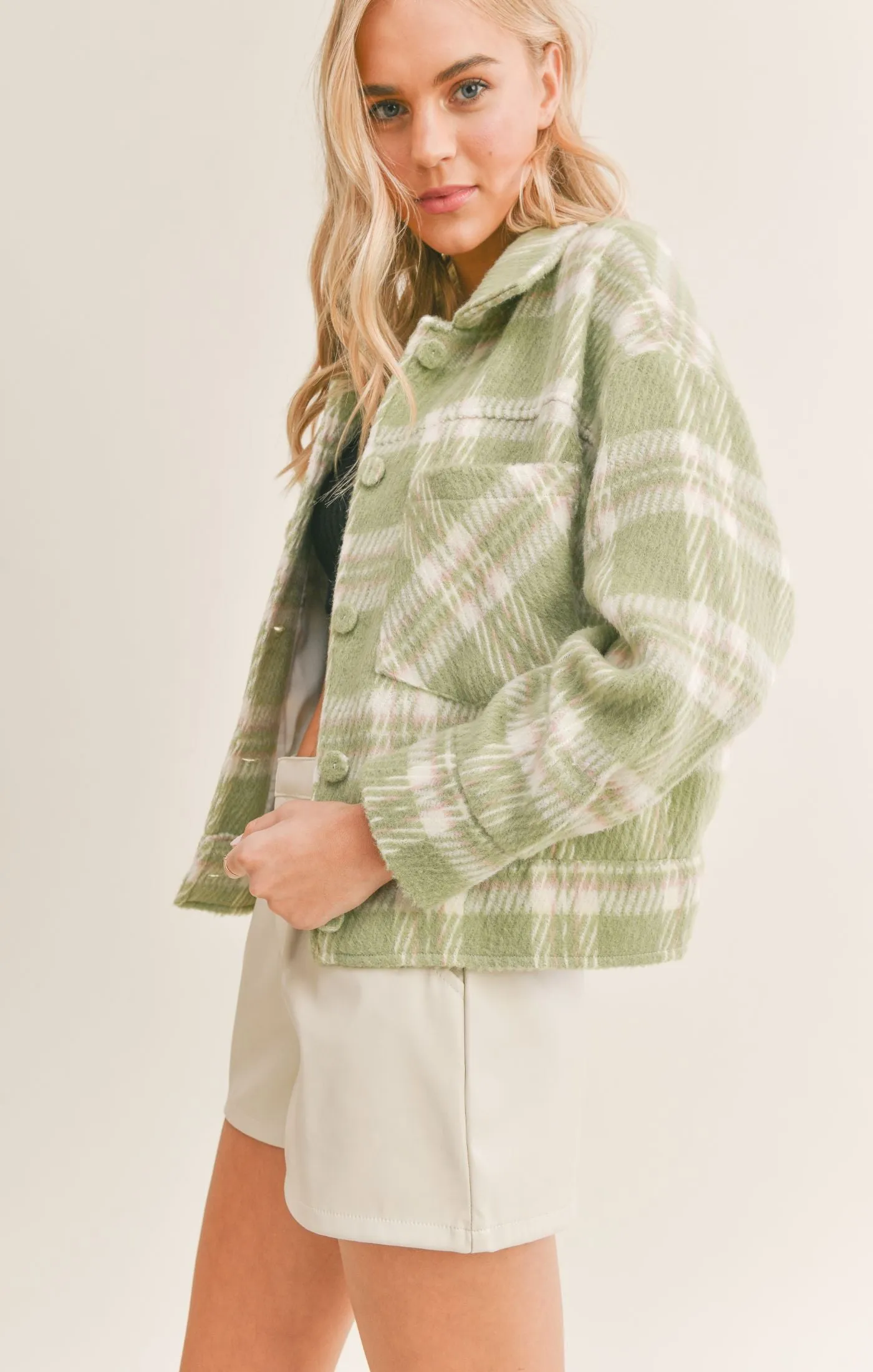 Sadie And Sage Hot Matcha Plaid Jacket