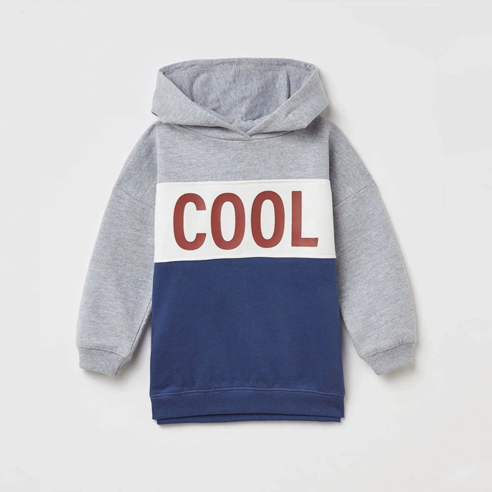 SF - Kids 'Grey' Grey Blue Color Block Cool Print Fleece Hoodie SF701