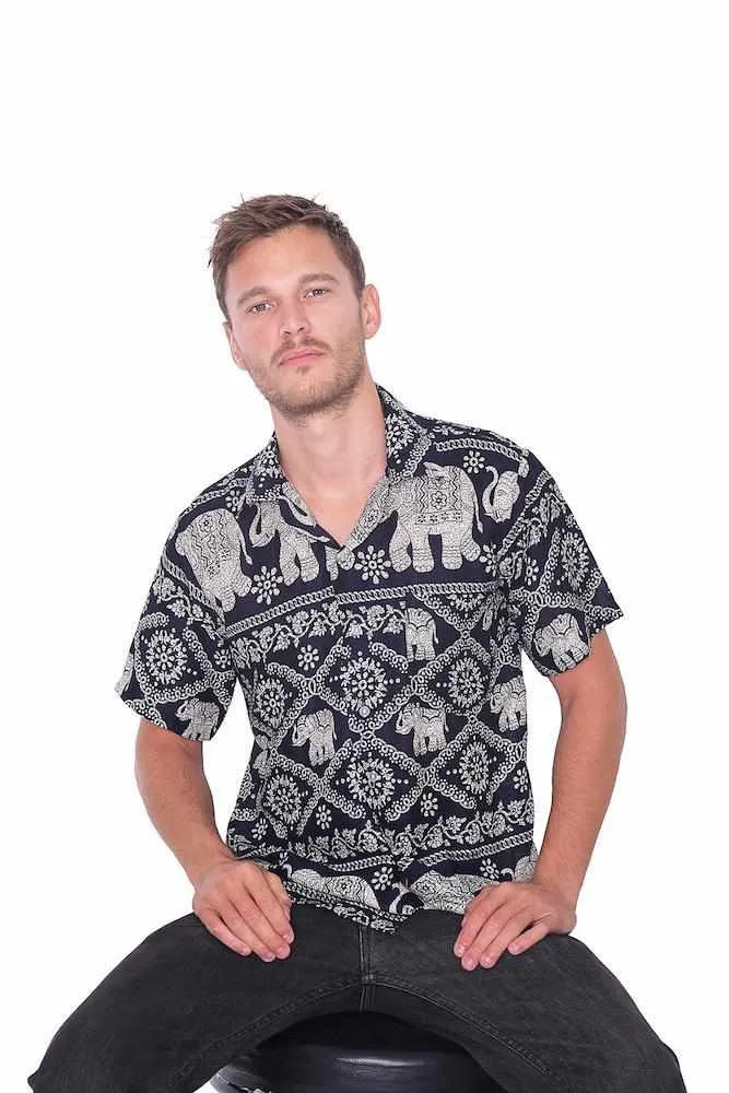 Short Sleeve Elephant Print Aloha shirt