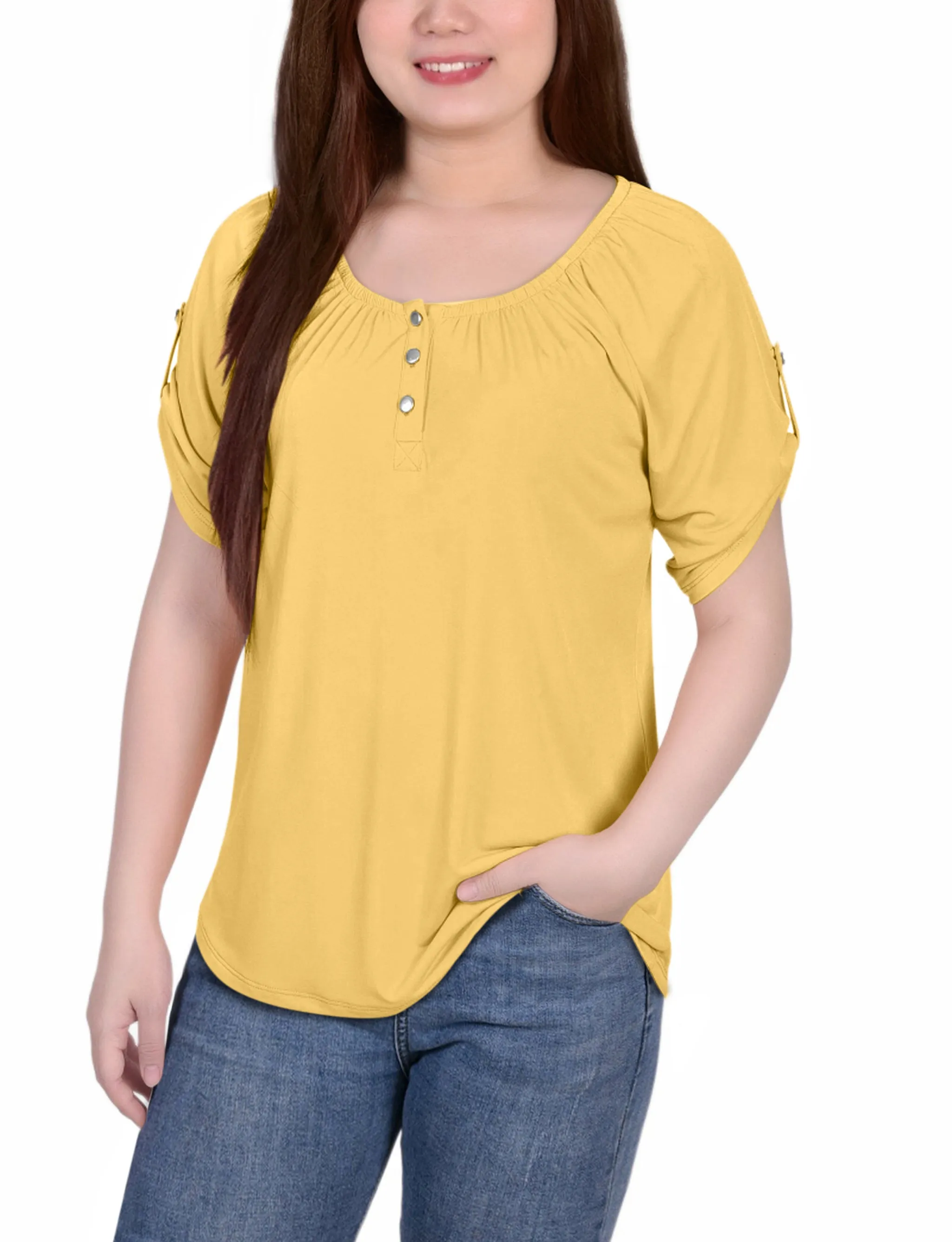 Short Sleeve Round Neck Henley Top