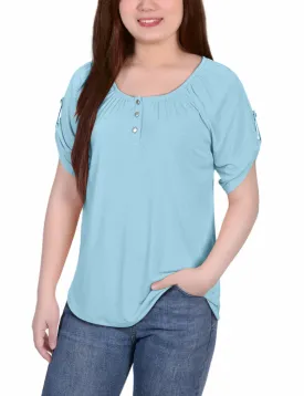 Short Sleeve Round Neck Henley Top