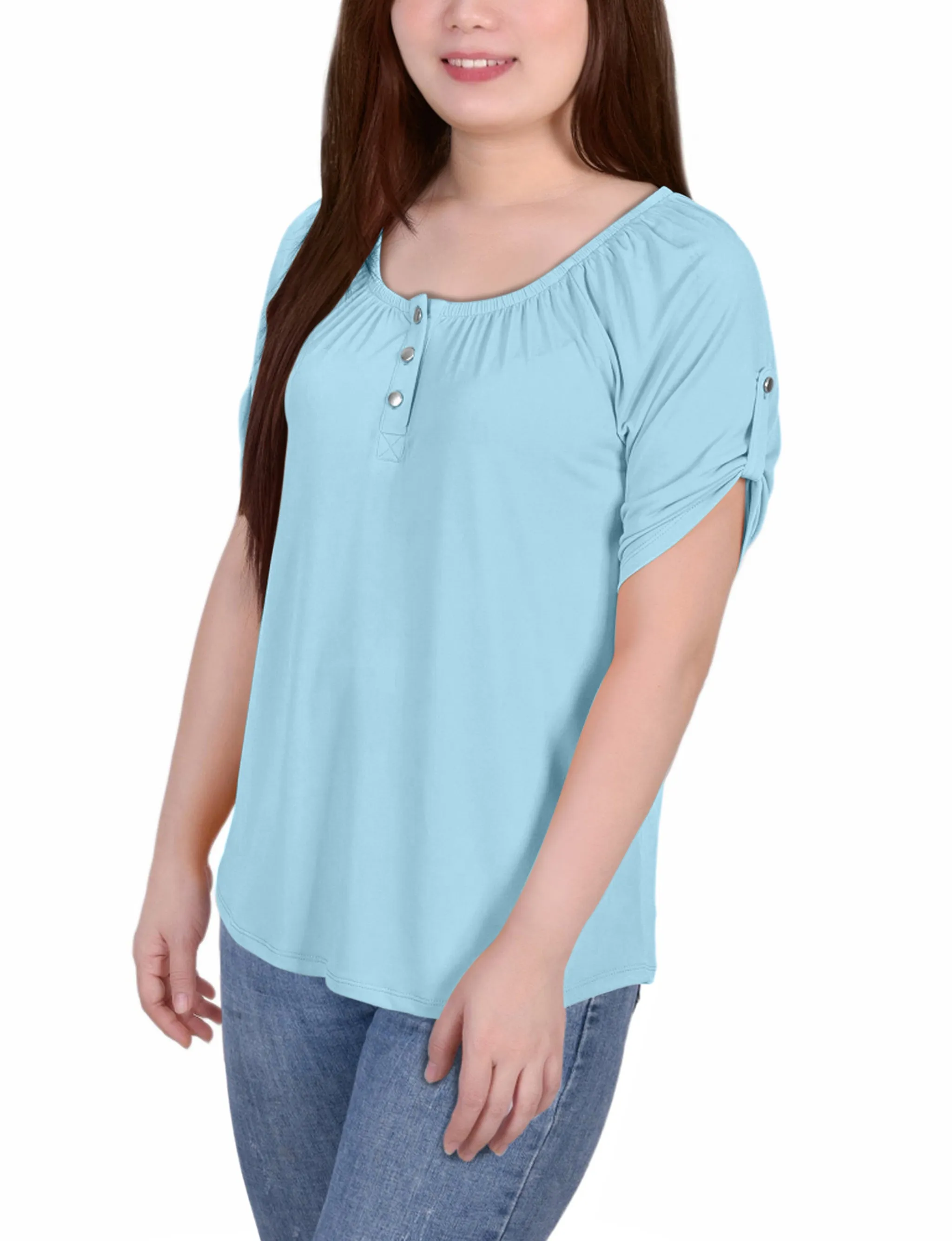 Short Sleeve Round Neck Henley Top