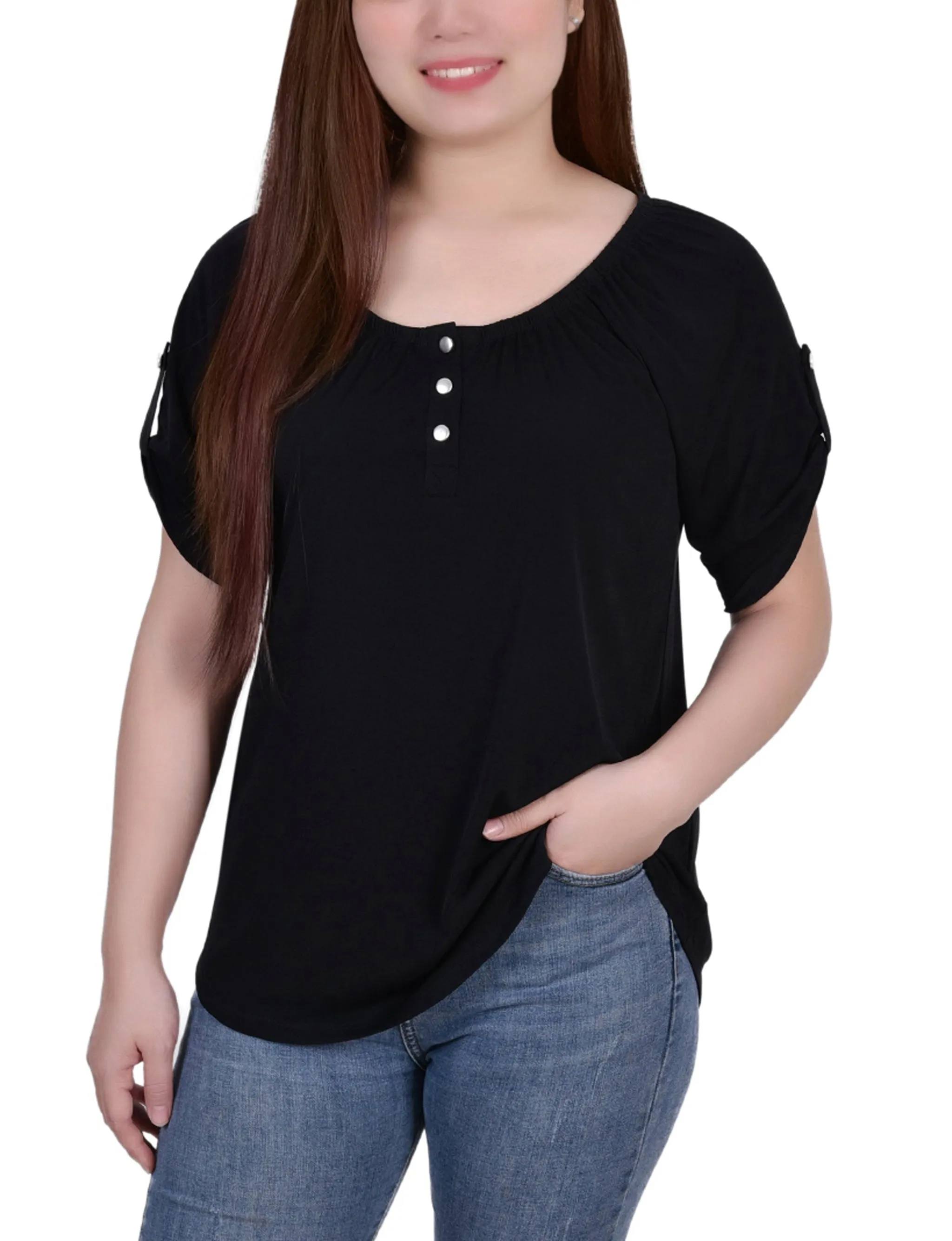 Short Sleeve Round Neck Henley Top