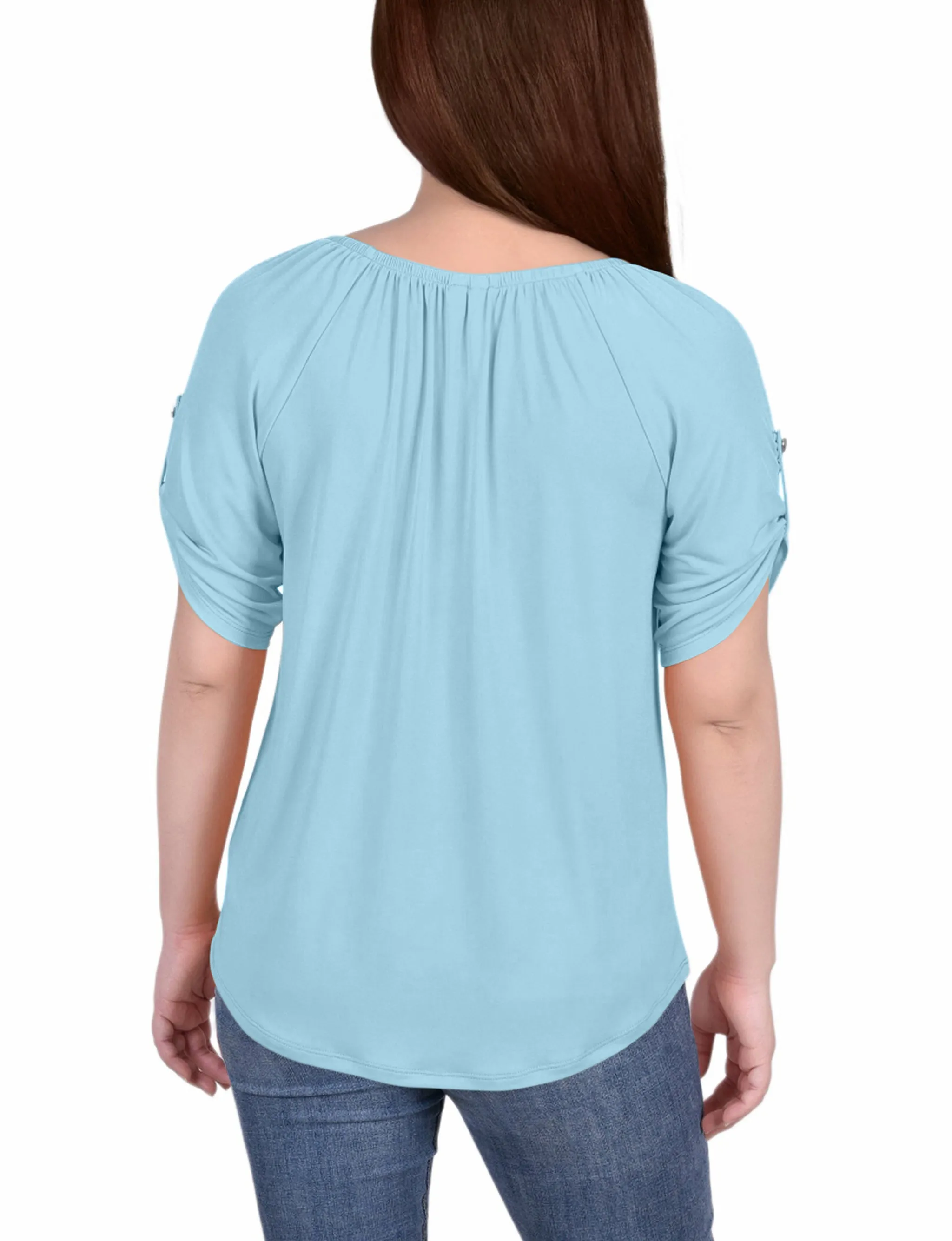 Short Sleeve Round Neck Henley Top