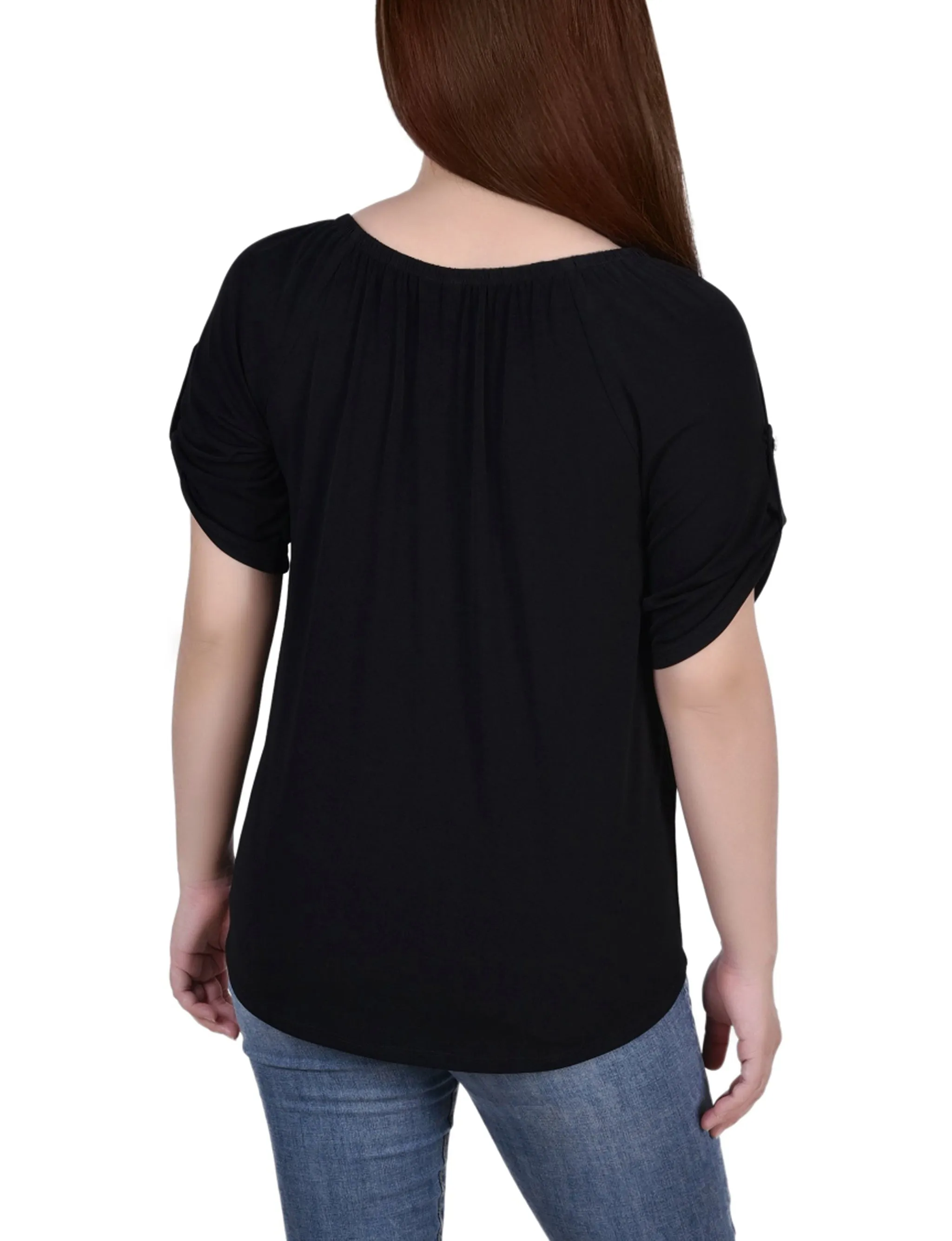 Short Sleeve Round Neck Henley Top