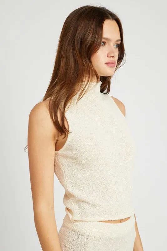 Sleeveless Turtle Neck Knit Top