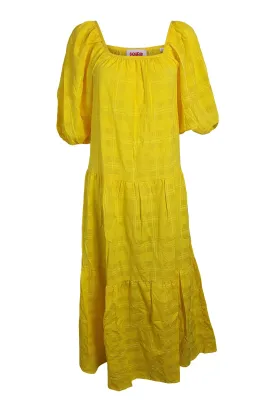 SOLID & STRIPED Sunshine Yellow Tonal Plaid Peasant Dress (XS)