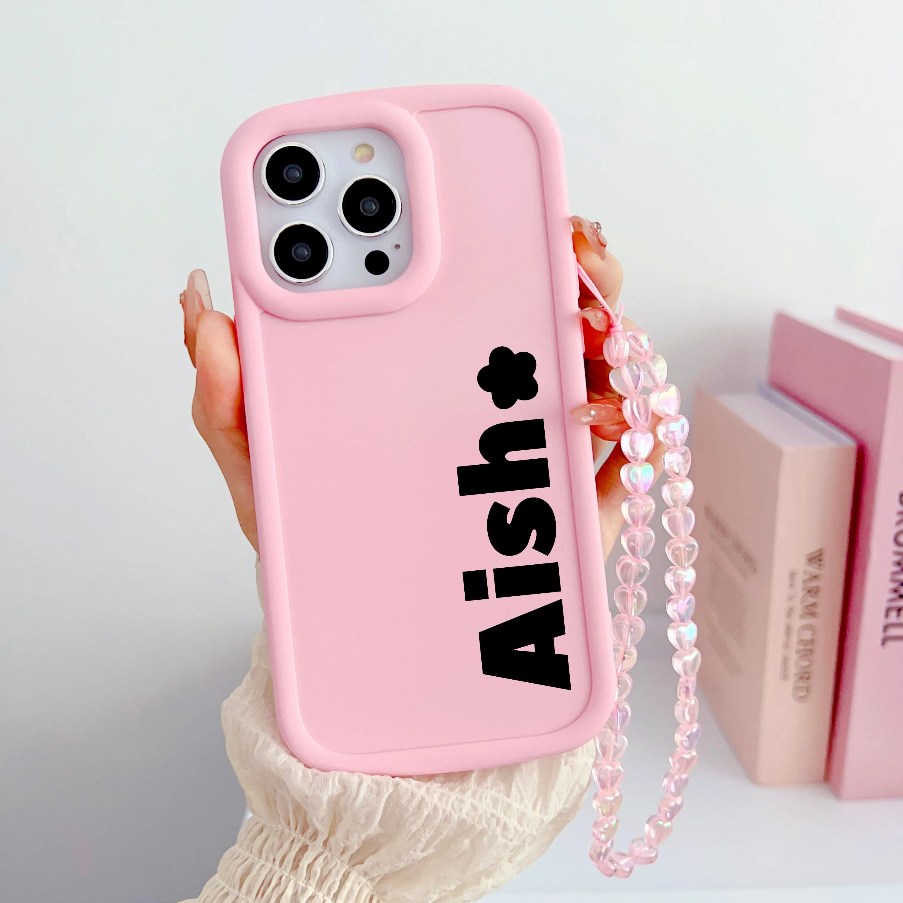 Solid Color Customised iPhone Case With Crystal Charm ( Light Pink )