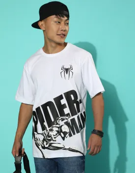 Spiderman White Oversized Front Placement Printed Tshirt