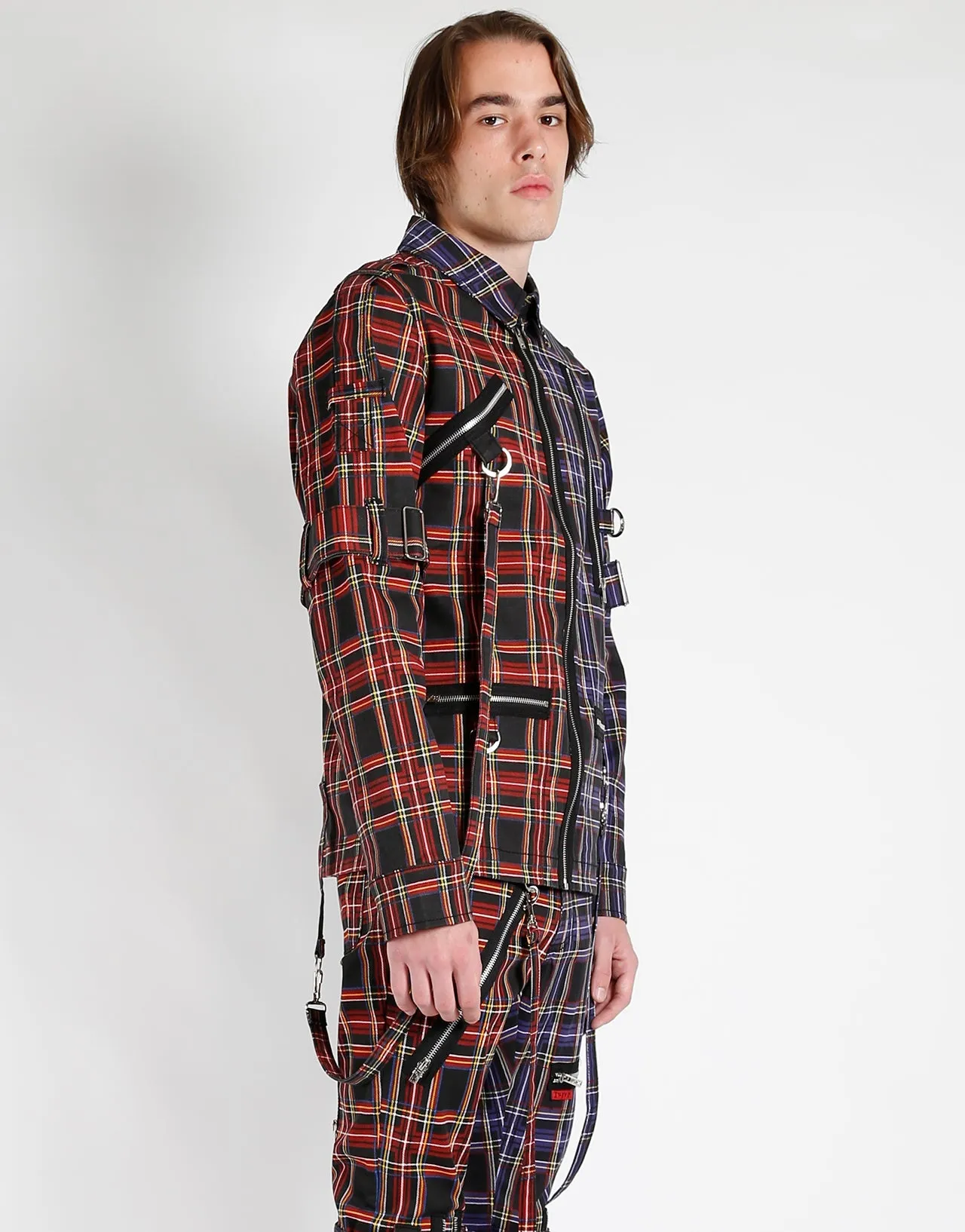 SPLIT PUNK JACKET BLACK/PURPLE PLAID